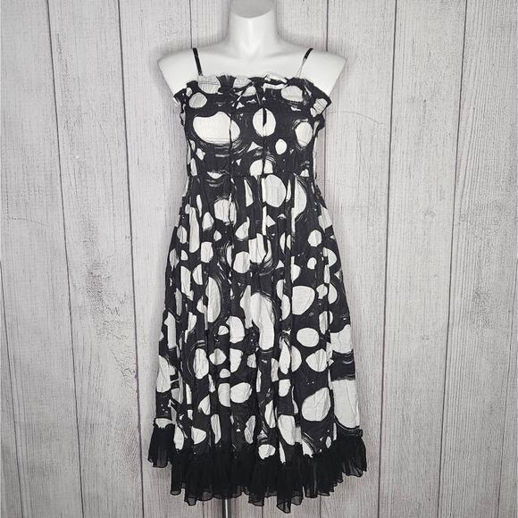 Kaidal French Design Midi Black & White Polka Dot Dress with Skirt Ties - Picture 1 of 11